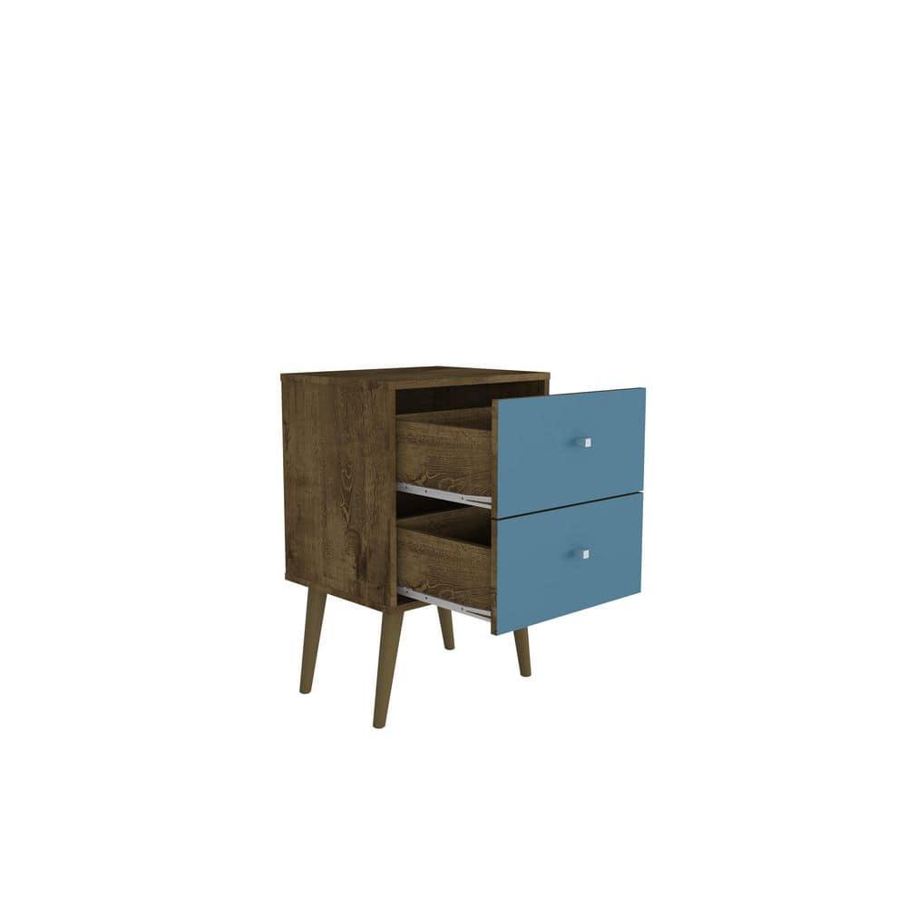 Liberty 2.0 Mid Century Modern Nightstand Rustic Brown/Aqua Blue - Manhattan Comfort