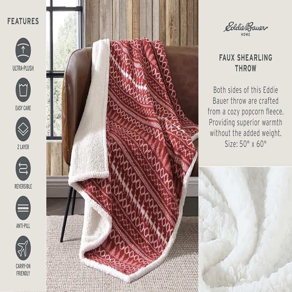 Eddie Bauer Printed Sherpa Reversible Throw Blankets