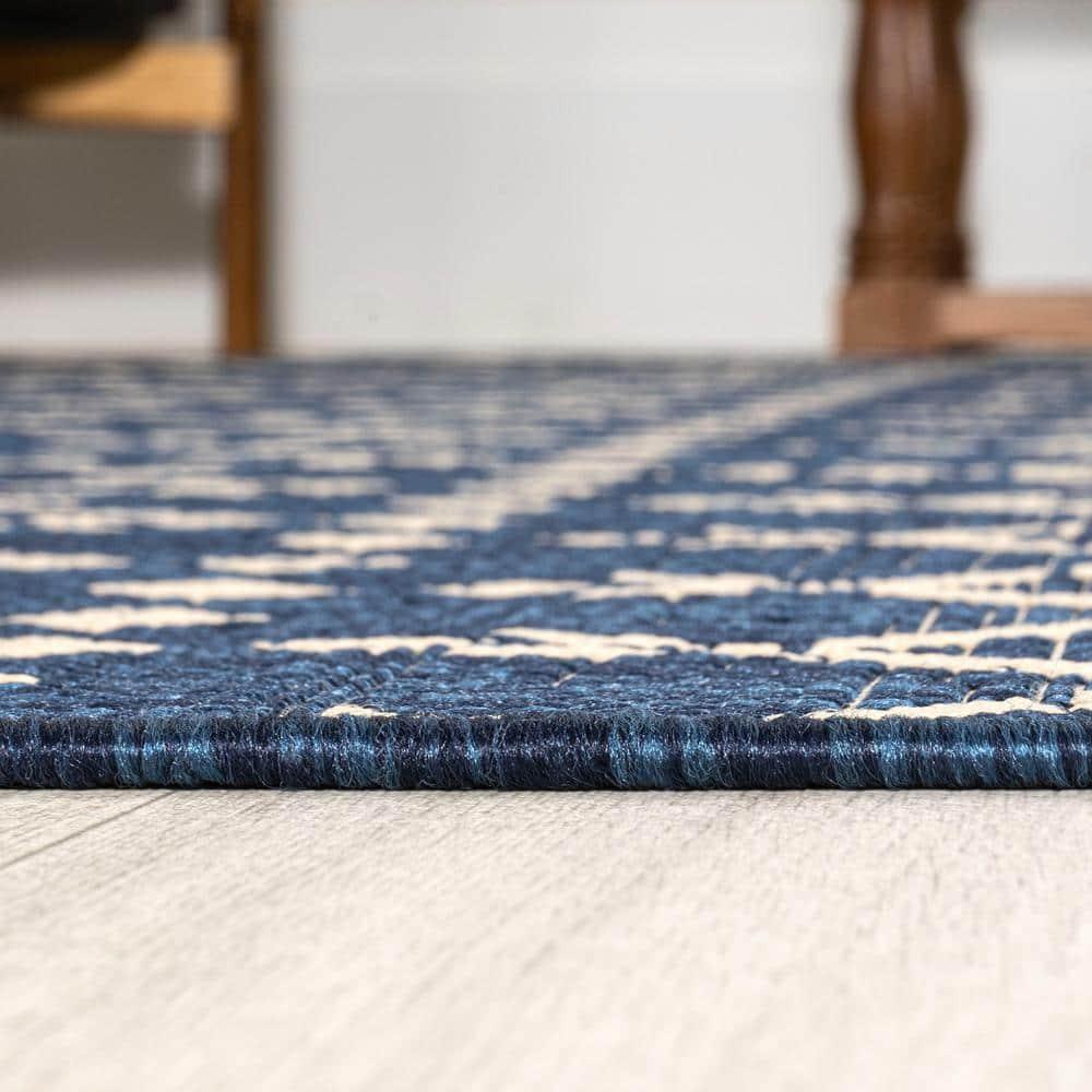 8' x 10' Ourika Moroccan Geometric Textured Weave Indoor/Outdoor Area Rug, Navy/Beige - JONATHAN Y