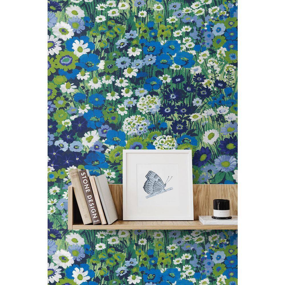Bright Blue and Sap Green Floral Peel and Stick Wallpaper