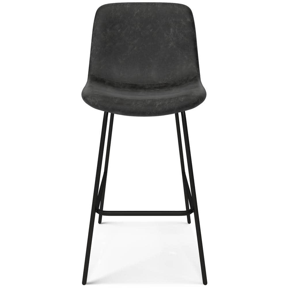 Simpli Home Jolie Upholstered Vegan Faux Leather Contemporary Counter Stool with Padded Bucket Seat and Footrest | Wayfair