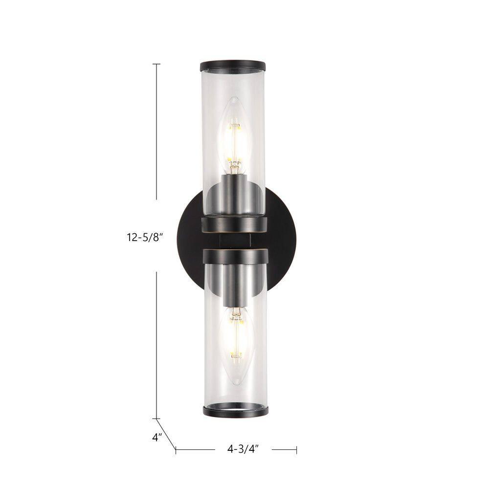 Natural Brass and Clear Glass Cylinder Wall Sconce