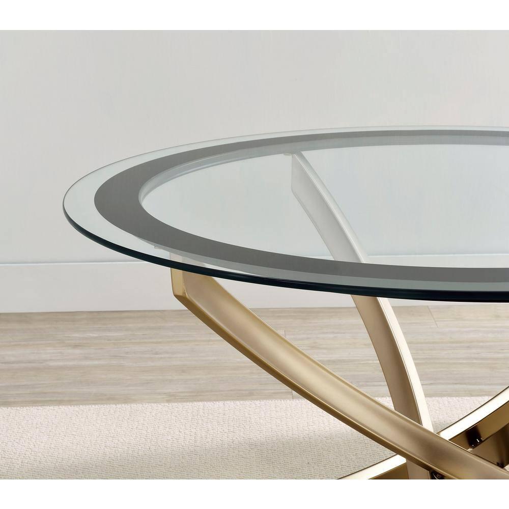 Coaster Brooke Round Glass Top Coffee Table Metal Base Brass