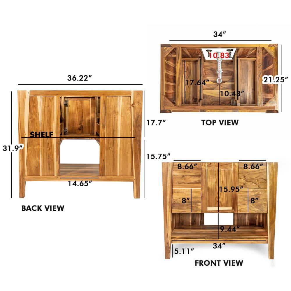 EcoDecors Tranquility by EcoDecors, 36", Teak Bathroom Vanity, Wood Bathroom Vanity, Bathroom Vanity Cabinet, Vanity Bathroom