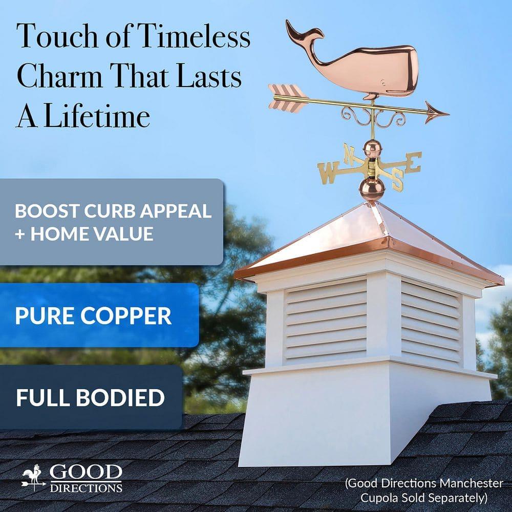 Save the Whales Pure Copper Weathervane- Good Directions: Outdoor Decorative Sculpture, 40" Max Height