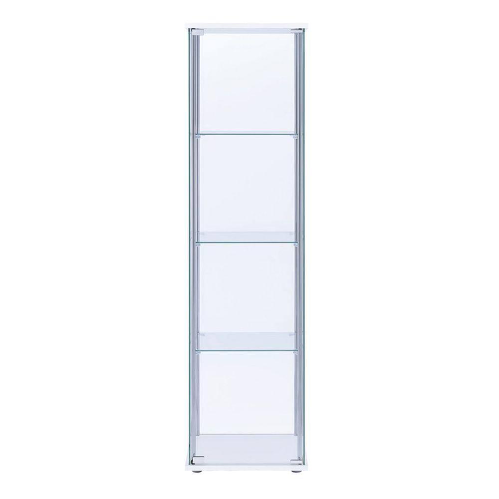 XilhXLy Rectangular 4-Shelf Clear Curio Cabinet, 63.75" H x 14.25" W x 16.75" D, White, Chrome, 951072