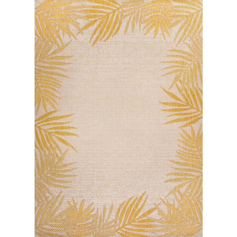 JONATHAN Y Isla Coastal Cottage Palm Frond Border Yellow/Cream 3 ft. x 5 ft. Indoor/Outdoor Area Rug