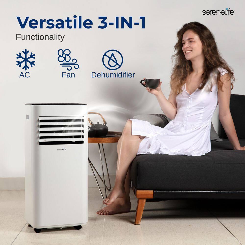 SereneLife Serenelife 8000 BTU Portable Air Conditioner - 3-In-1 Compact Standing Air Conditioner For Room Up To 300 Sq. Ft. - Floor AC Unit With Remote Control - Universal Casters, Window Mount Kit
