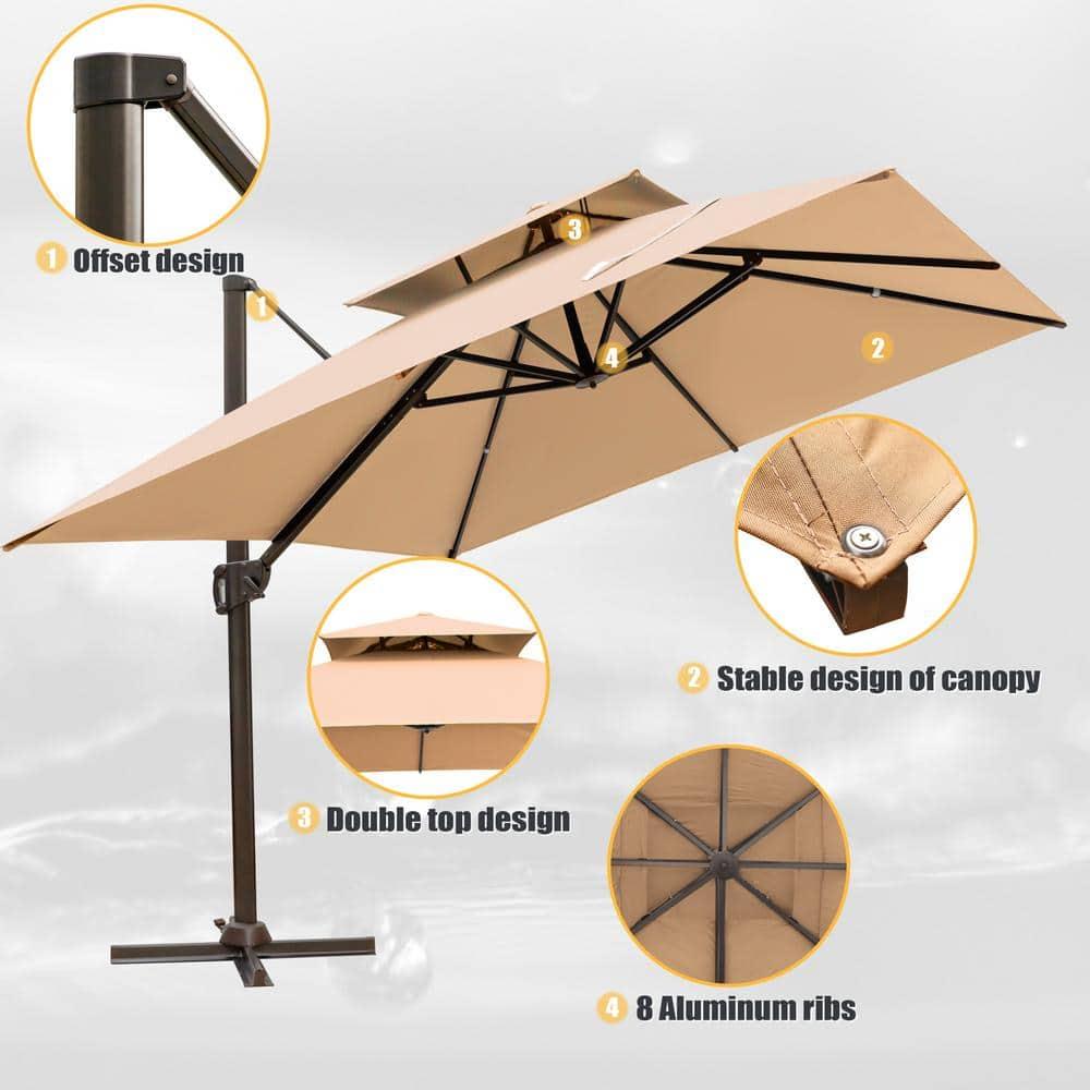 Pellebant Patio Deluxe 10 x 10 ft Tan Outdoor Square Double Top Cantilever Umbrella