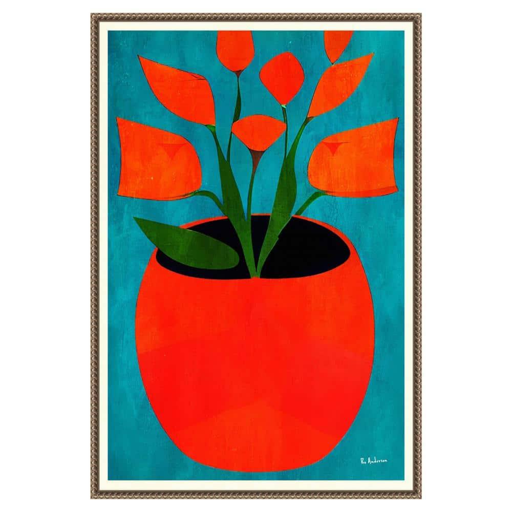 23"x33" Red Blossoms by Bo Anderson Framed Canvas Wall Art Print Bronze - Amanti Art