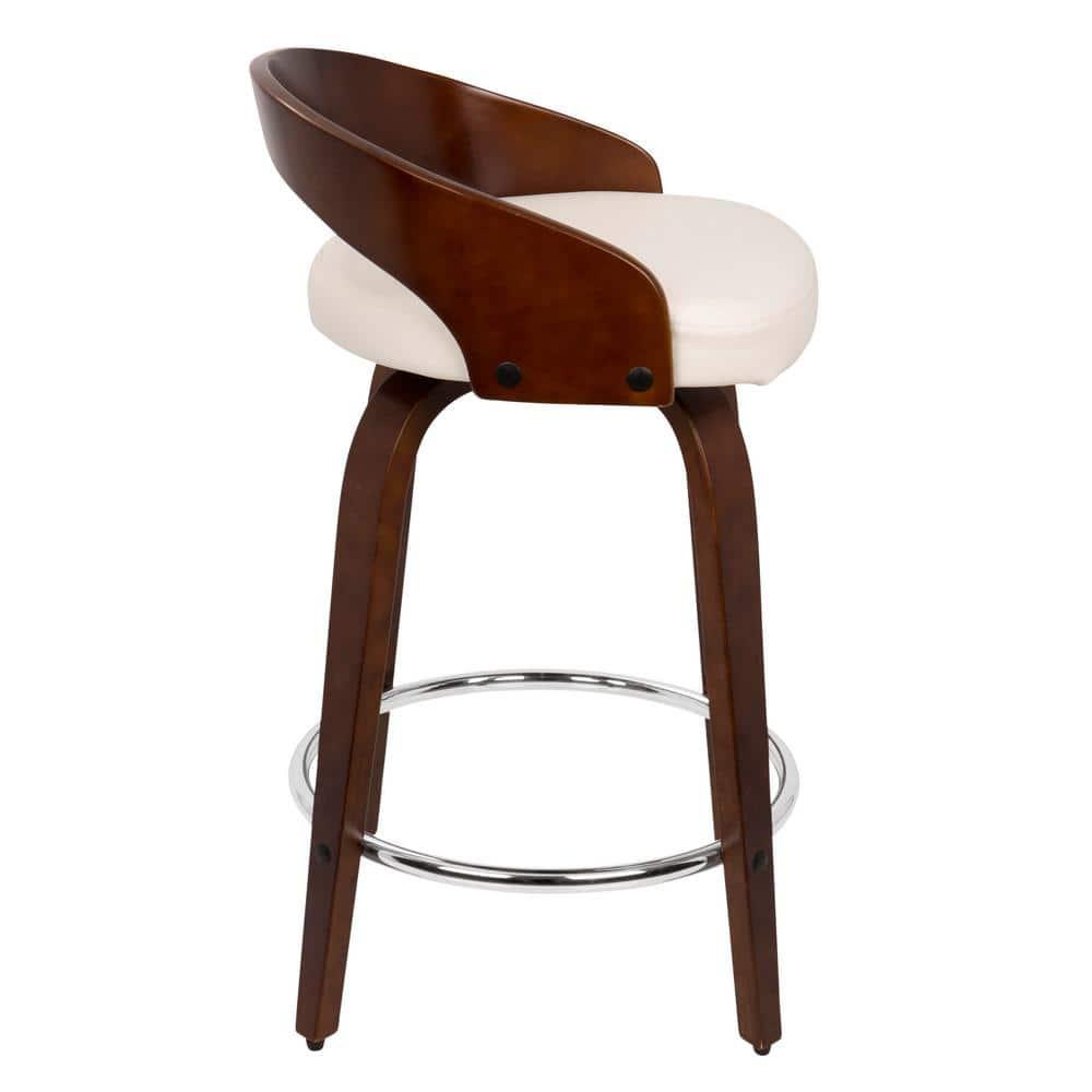Set of 2 Grotto Upholstered Counter Height Barstools White/Cherry - Lumisource: Swivel, Chrome Footrest, Wood Legs