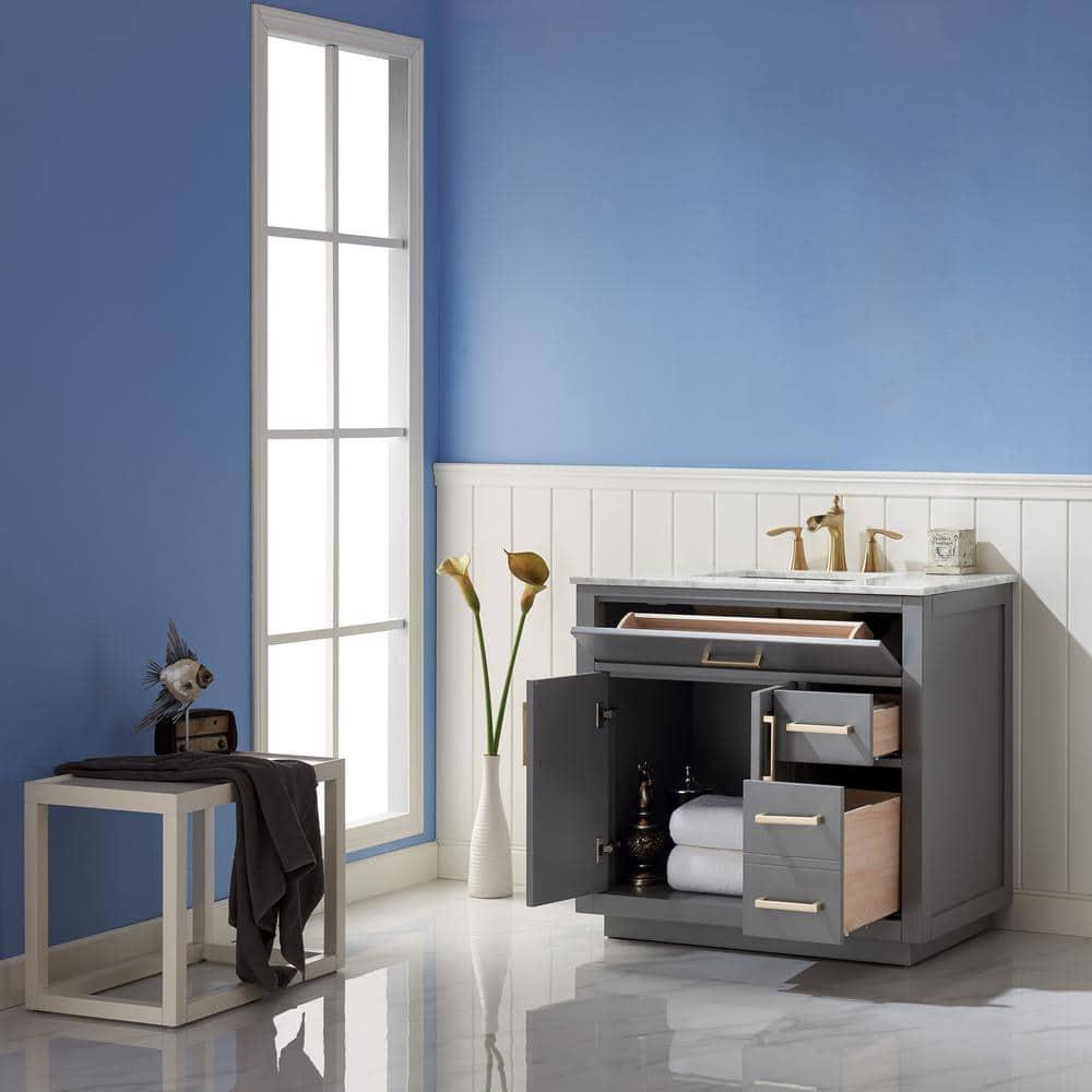 Ivy 36" Marble Countertop Single Vanity w/o Mirror Gray