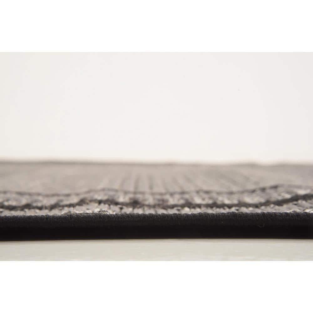 Unique Loom Multi Border Outdoor 5 x 8 (ft) Loomed Polypropylene Gray/Black Rectangular Indoor/Outdoor Geometric Area rug