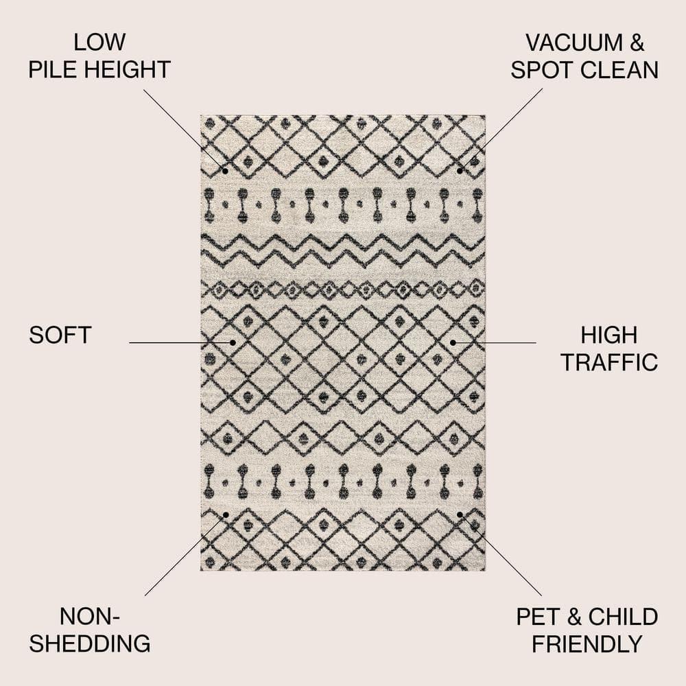 8'x10' Aksil Moroccan Beni Souk Area Rug, Cream/Black - JONATHAN Y