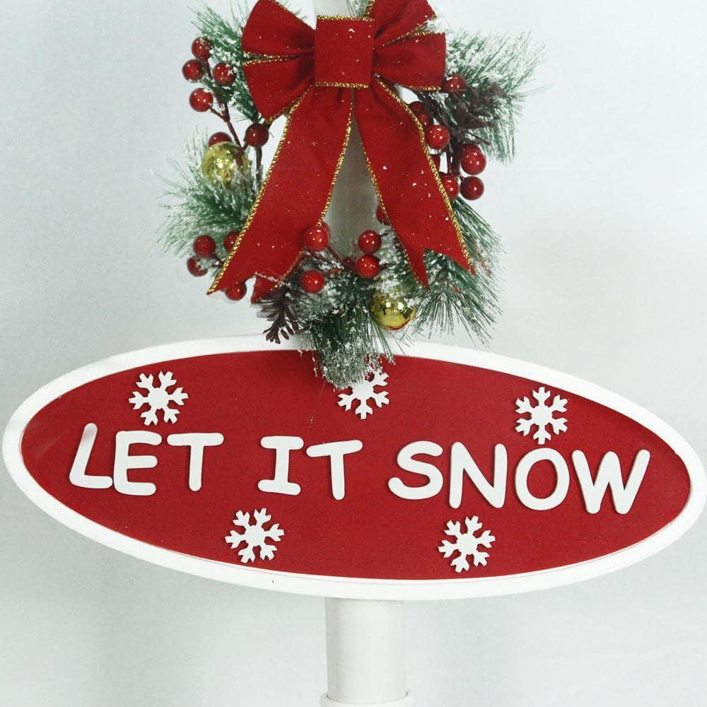 Christmas Time 71-In. Musical Snowy Street Lamp | Christmas Tree Scene, 2 Signs, Cascading Snow, and Holiday Songs | White | CT-SL071A-WHT
