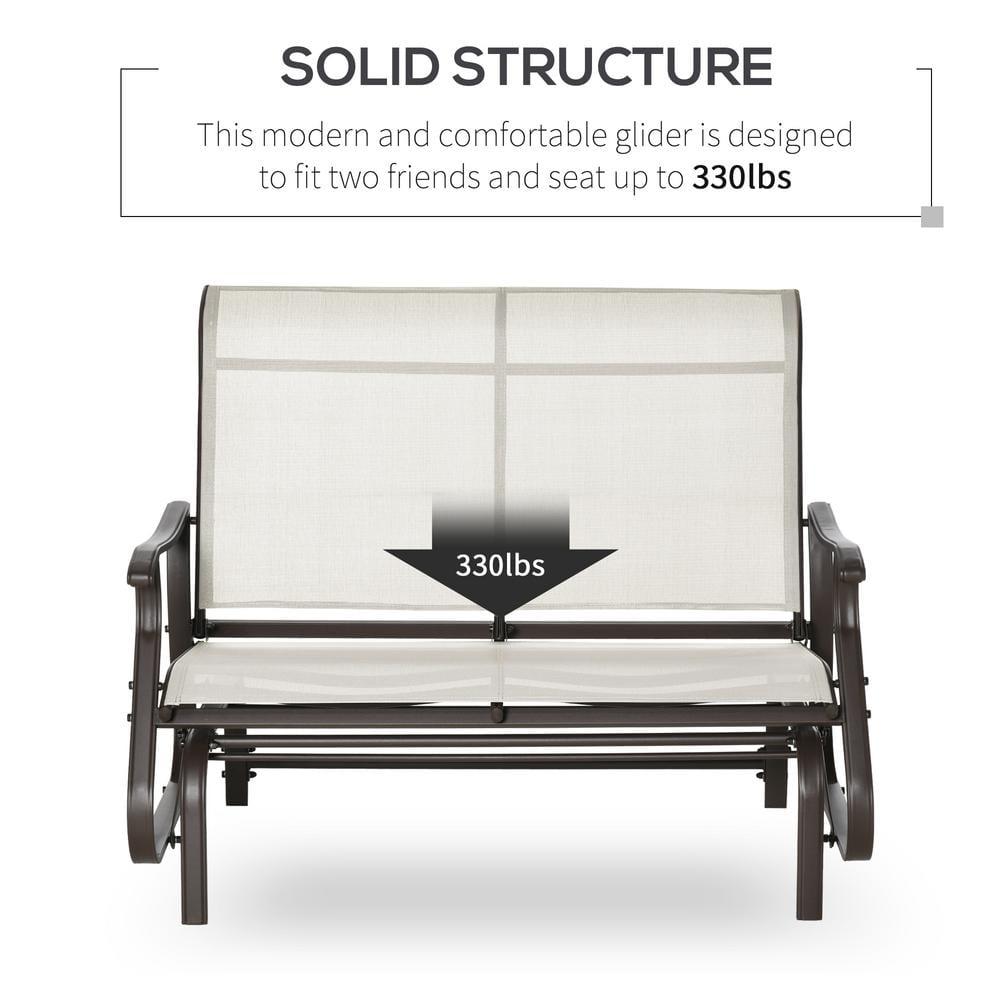 Outsunny 47" Outdoor Double Glider Bench for 2 Person, Patio Glider Armchair Swing Chair for Backyard with Mesh Seat and Backrest, Cream White