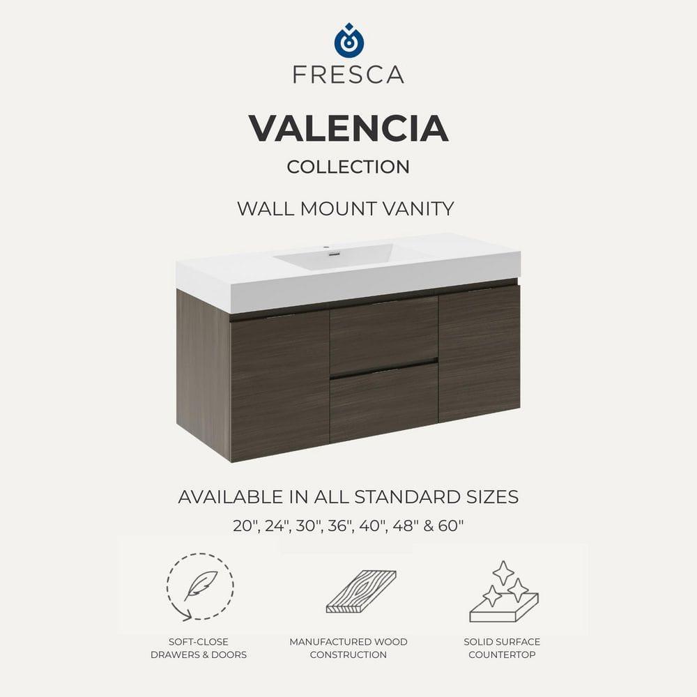 Fresca Valencia 36" Wall Mount Single Sink Bathroom Vanity with Top and Sink (Faucet Not Included)