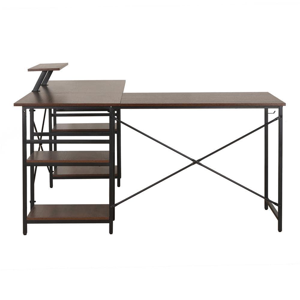 Inbox Zero Techni Mobili L-Shape Industrial Desk With Storage Shelves | Wayfair