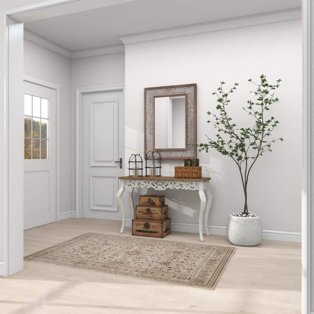 Wood Parisian Design Floral Ornate Detailing Console Table White - Olivia & May