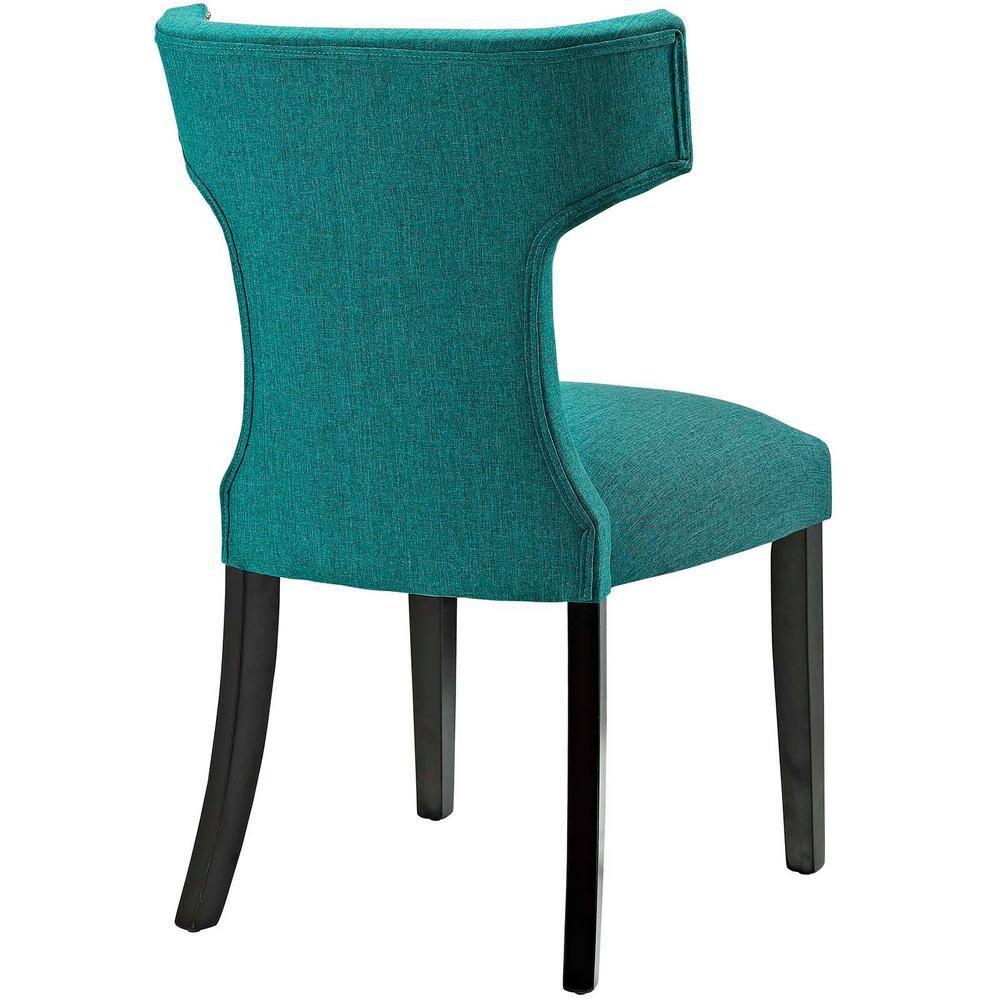 Modway Curve 19" Modern Solid Wood and Fabric Dining Chair in Teal Blue
