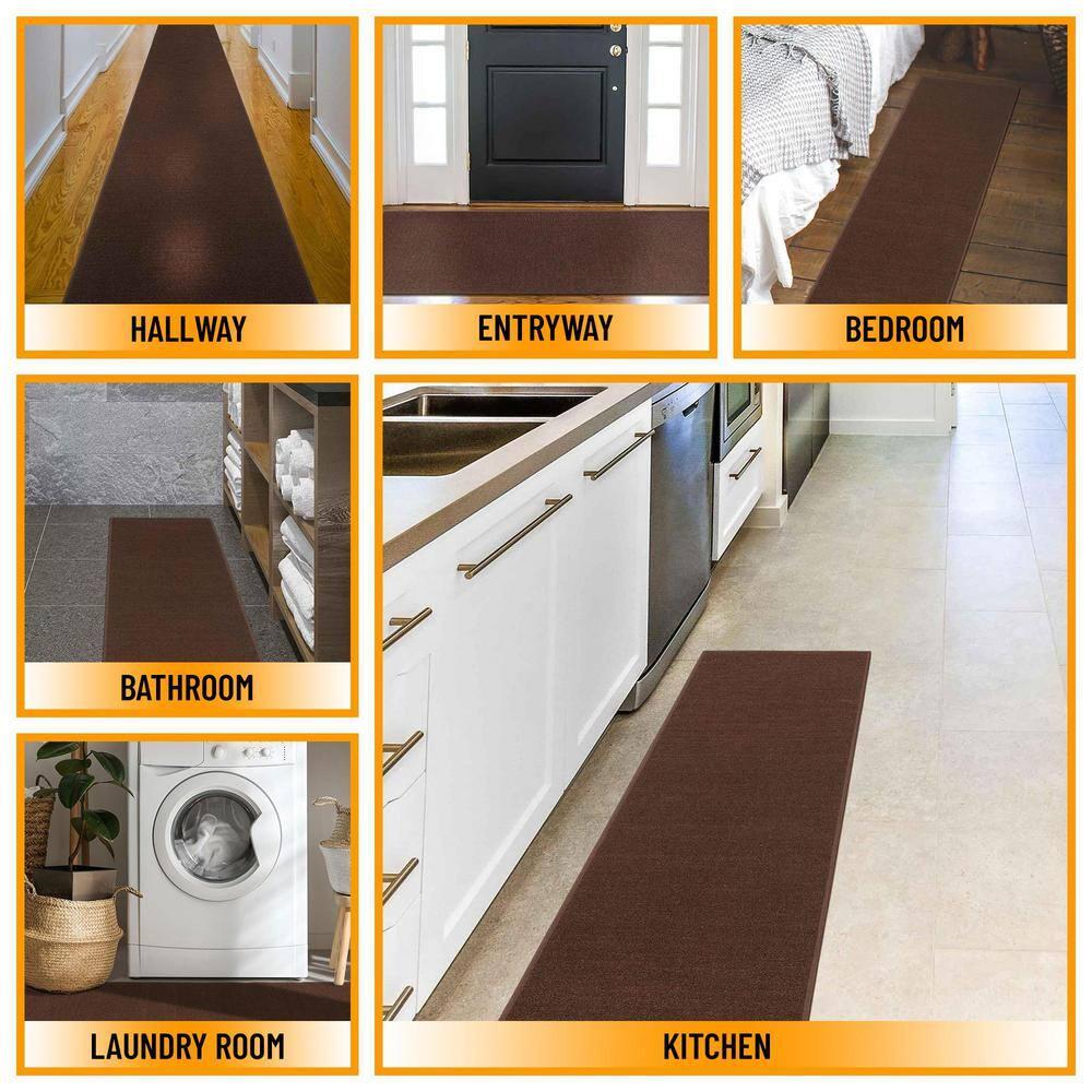 Ottomanson Non-Slip Hallway Runner Rug 2x6 Rubberback Solid Indoor Rug, 2'2" x 6', Brown
