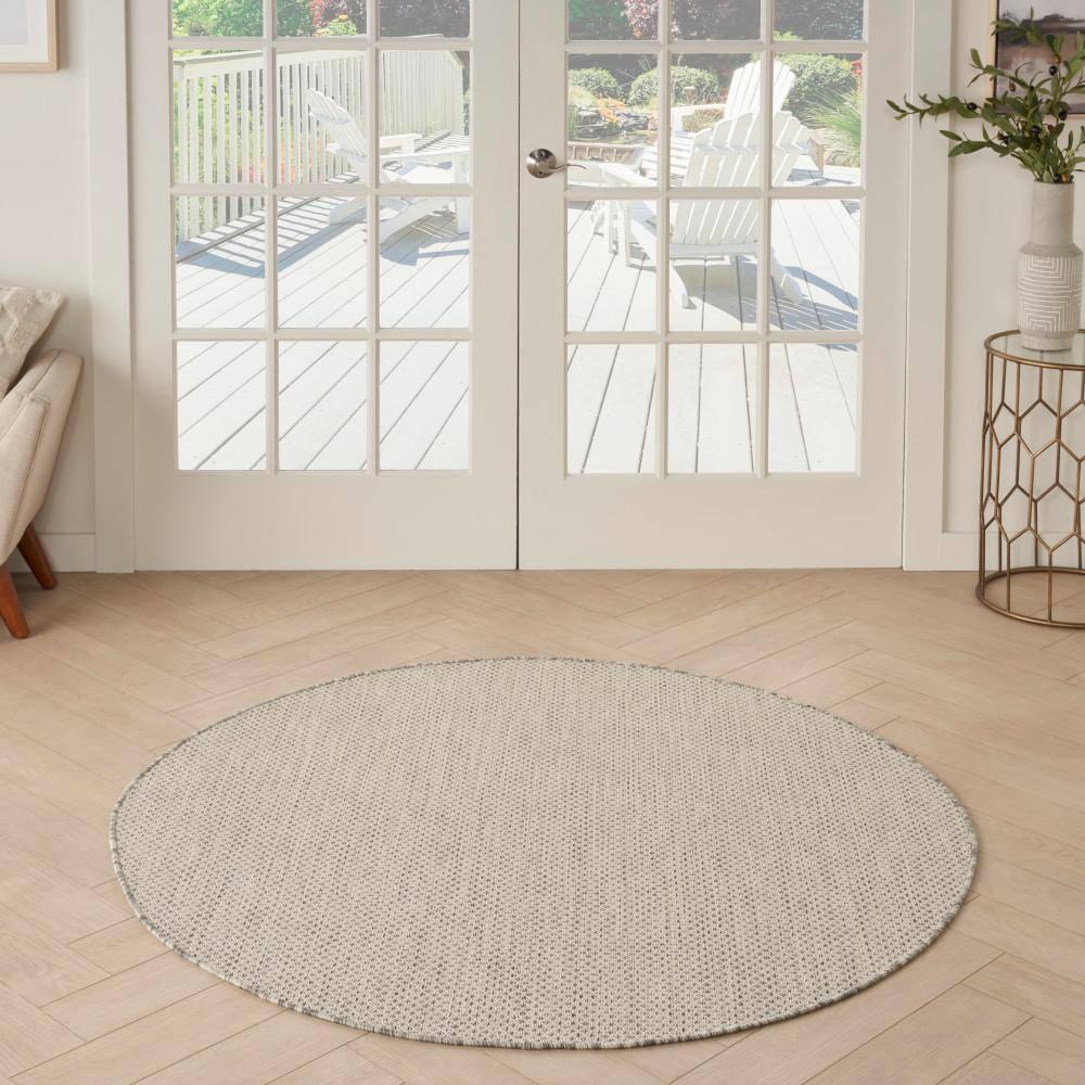 Nourison 5' x 5' Courtyard Modern Easy Care Flatweave Indoor Outdoor Round Rug Ivory/Silver