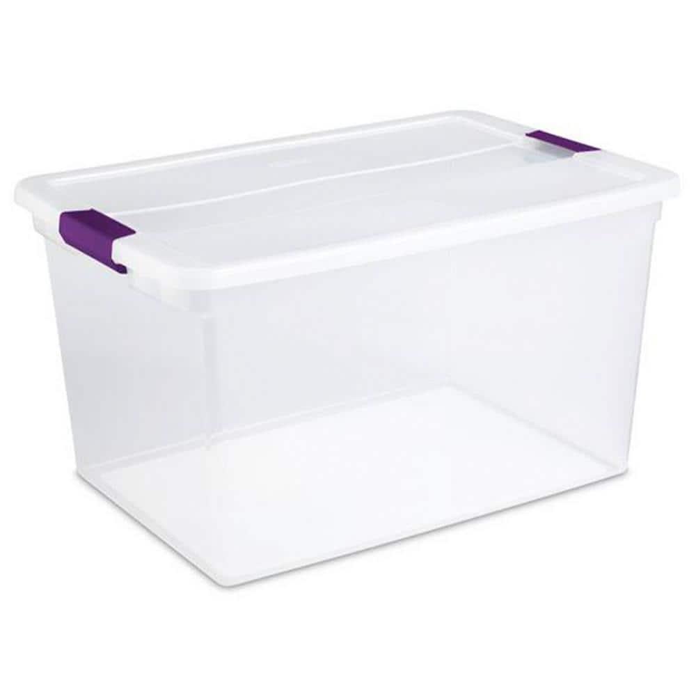 Sterilite 66 Qt ClearView Latch Storage Box, Stackable Bin with Latching Lid, Plastic Container to Organize Clothes in Closet, Clear Base, Lid, 6-Pack