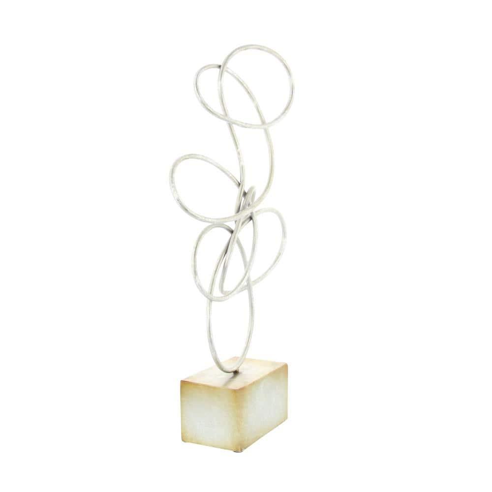 10" x 22" Silver Metal Swirl Abstract Sculpture, by DecMode
