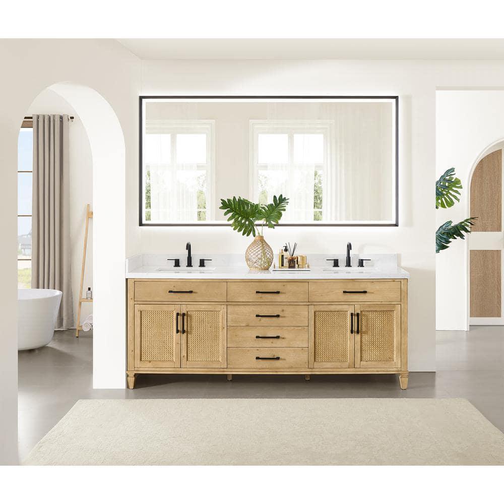 Altair-13 84" Double Bathroom Vanity in with Grain White Engineered Stone Countertop