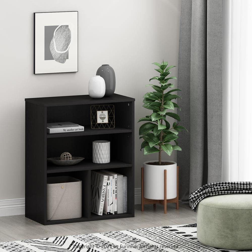 Furinno 3-Tier Open Bookcase Multipurpose Display Rack 3-Cube Storage Bookshelf Cabinet with Adjustable Shelves,Black Oak