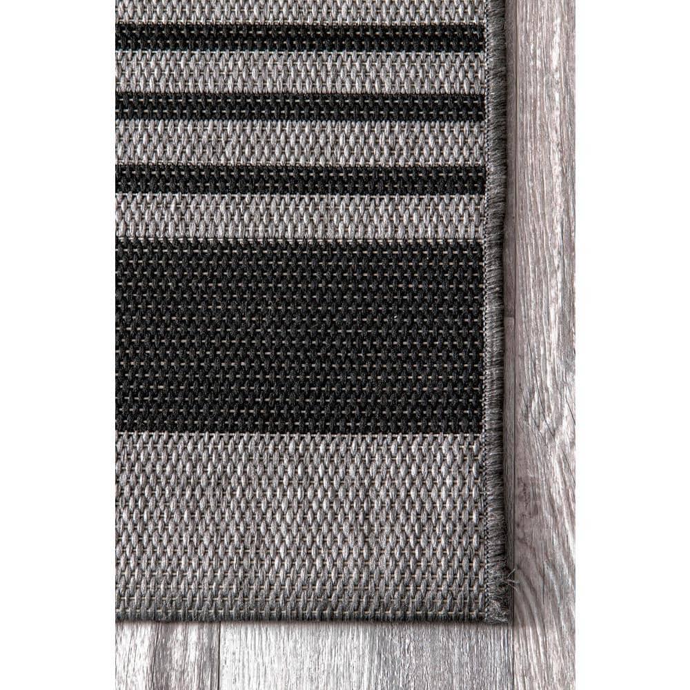 Nuloom Robin Striped 9x12 Indoor/Outdoor Area Rug for Living Room Patio Deck Front Porch Kitchen, Grey/Black