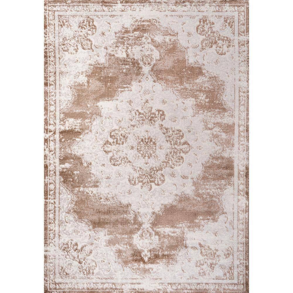 4'x6' Alhambra Ornate Medallion Modern Area Rug, Brown/Cream - JONATHAN Y