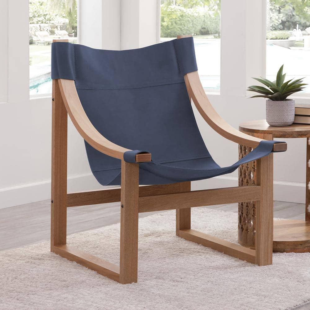 Lima Natural Top Grain Leather Sling Chair with Black Solid Wood Frame