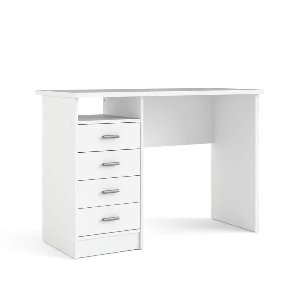 Tvilum Warner 4 Drawer Office Desk with 1 Shelf for Adults, White Finish