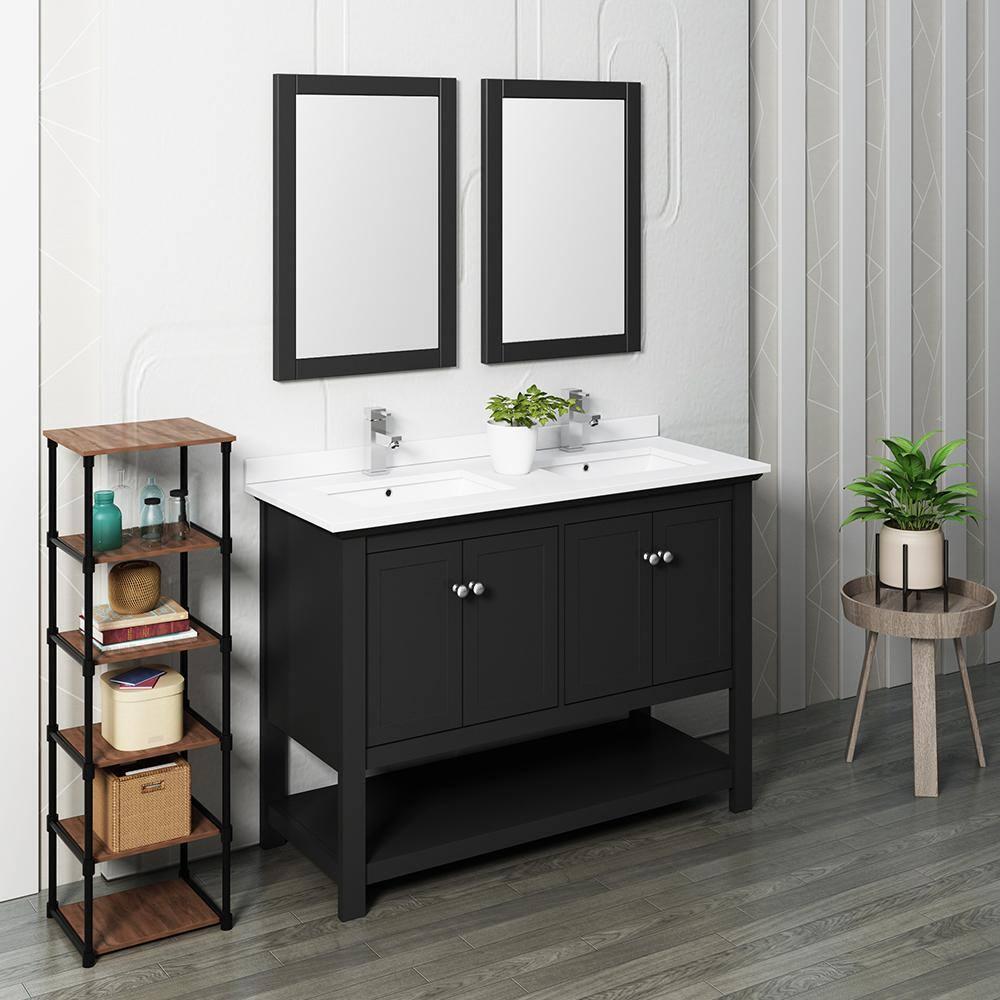 Fresca Manchester 48" Double Sinks Wood Bathroom Vanity with Mirrors in Black