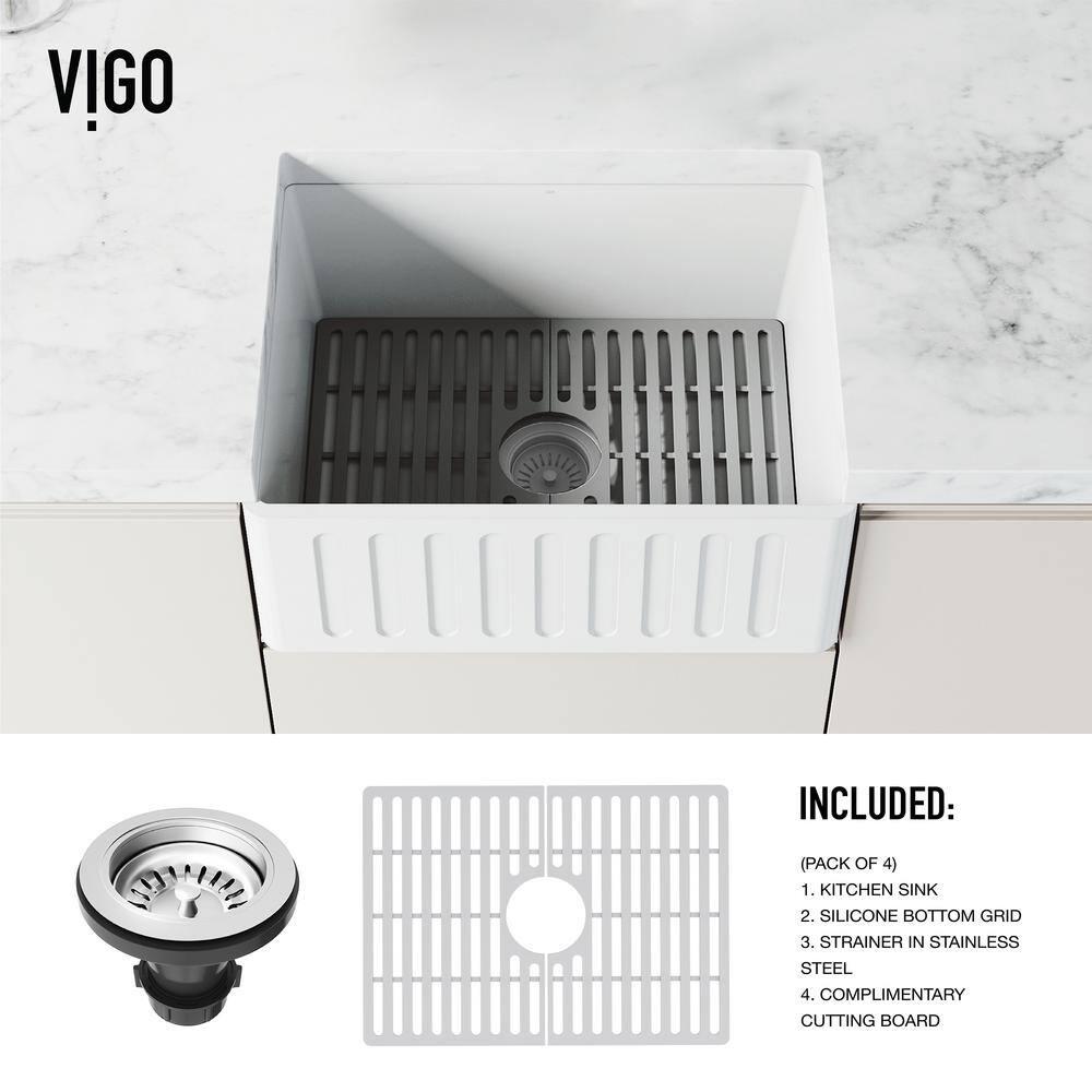 Matte Stone 24" L x 18" W Single Bowl Farmhouse Kitchen Sink with Basket Strainer and Silicone Grid