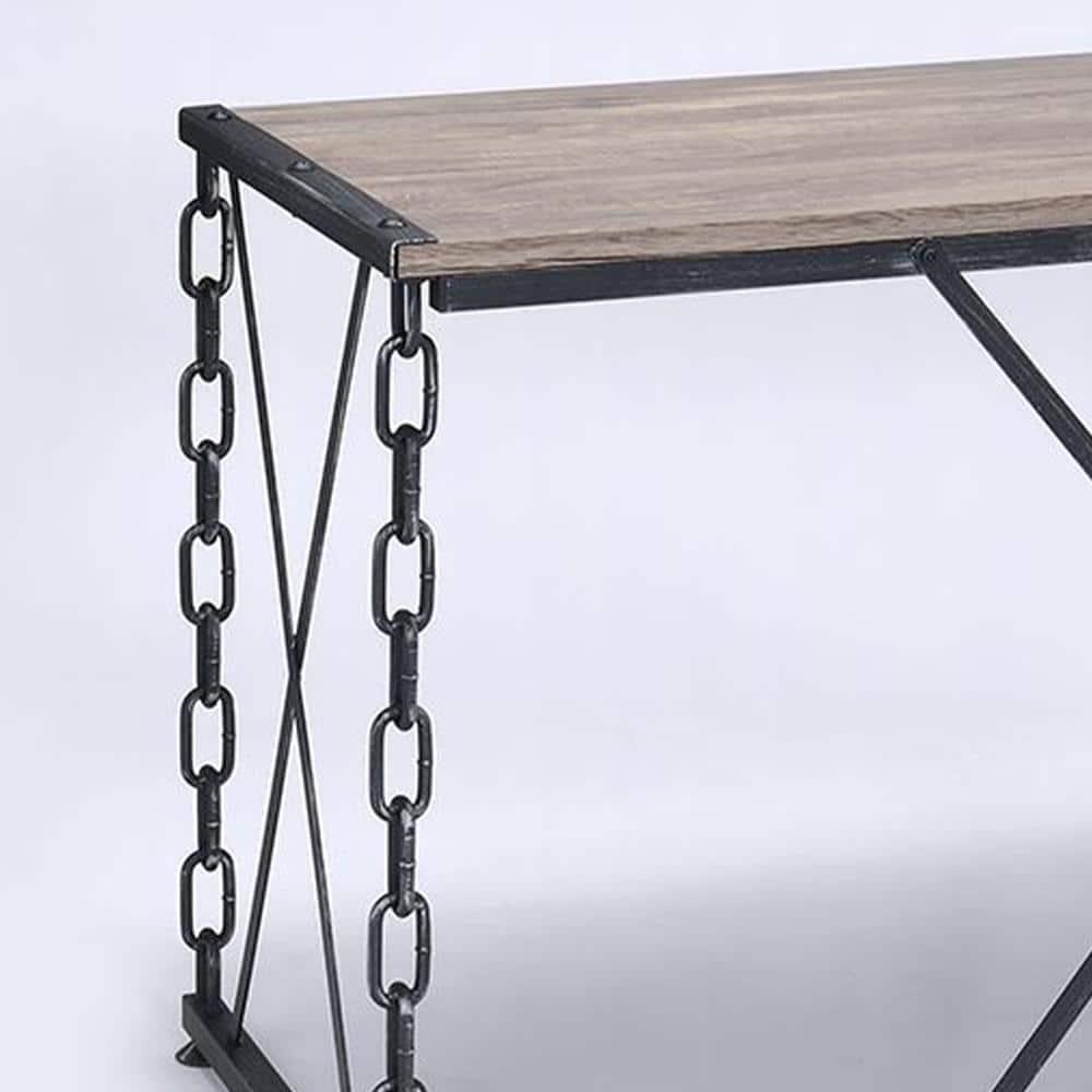 Acme Furniture 48" Jodie Console Table Rustic Oak and Antique Black Finish: Melamine Veneer, Metal Frame, Spot Clean