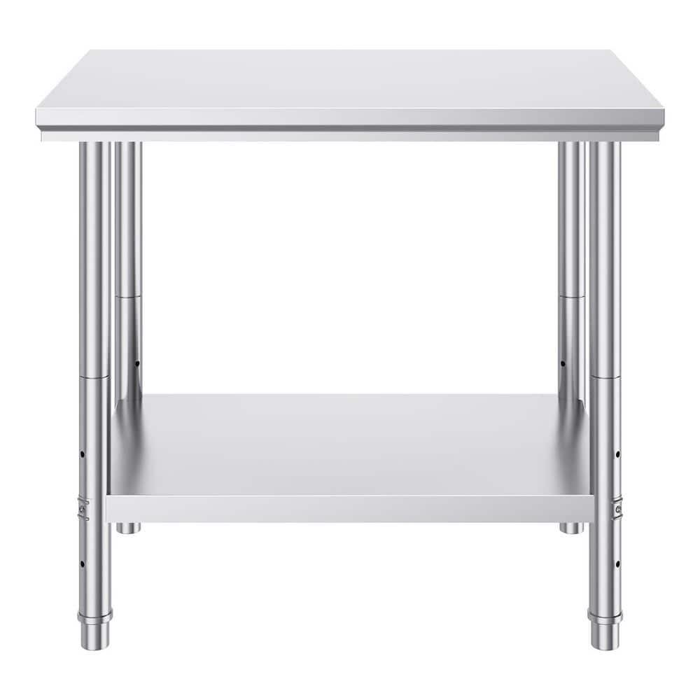 Stainless Steel Prep Table 35 x 24 x 31 in. 700 lbs. Silver Heavy Duty Metal Worktable with 3 Adjustable Height Levels