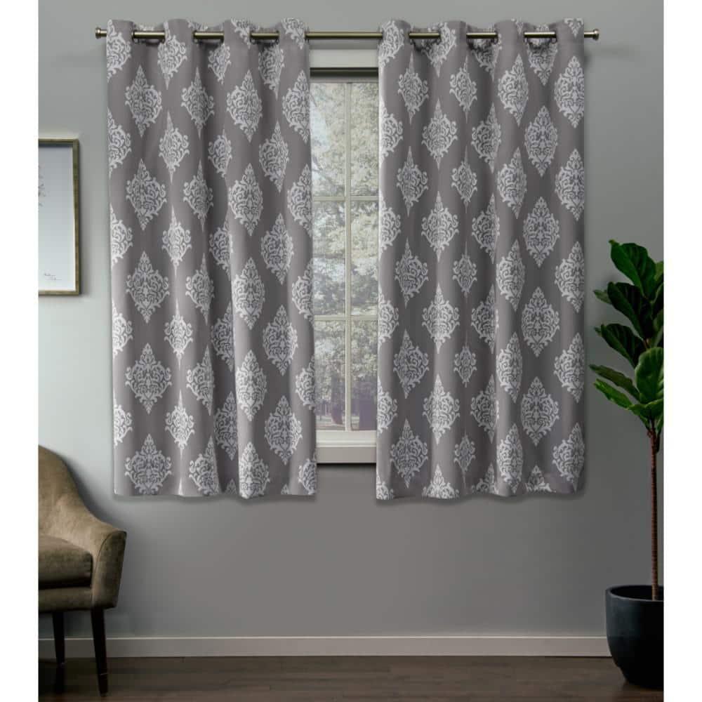 EXCLUSIVE HOME Medallion Room Darkening Blackout Grommet Top Curtain Panel Pair, 52"x63", Silver
