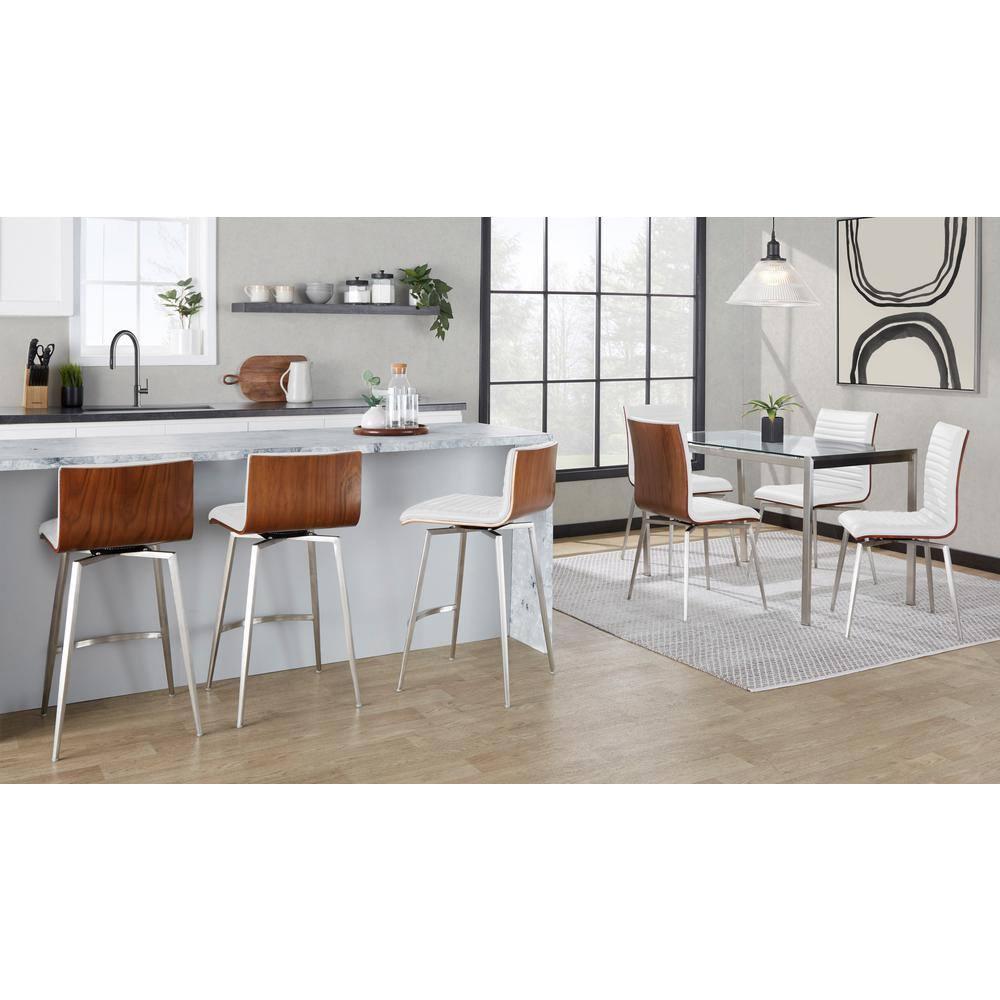 LumiSource Set of 2 Mason Contemporary Swivel Counter Height Barstools White: Faux Leather, Steel Legs, Fixed 24.5" Seat Height