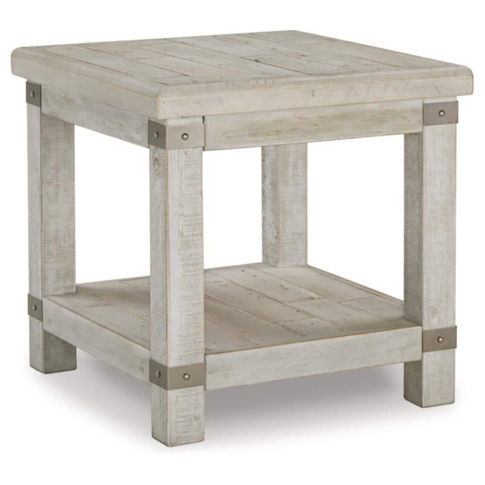 Carynhurst Rectangular End Table White - Signature Design by Ashley: Farmhouse Style, Distressed Finish, Storage Shelf