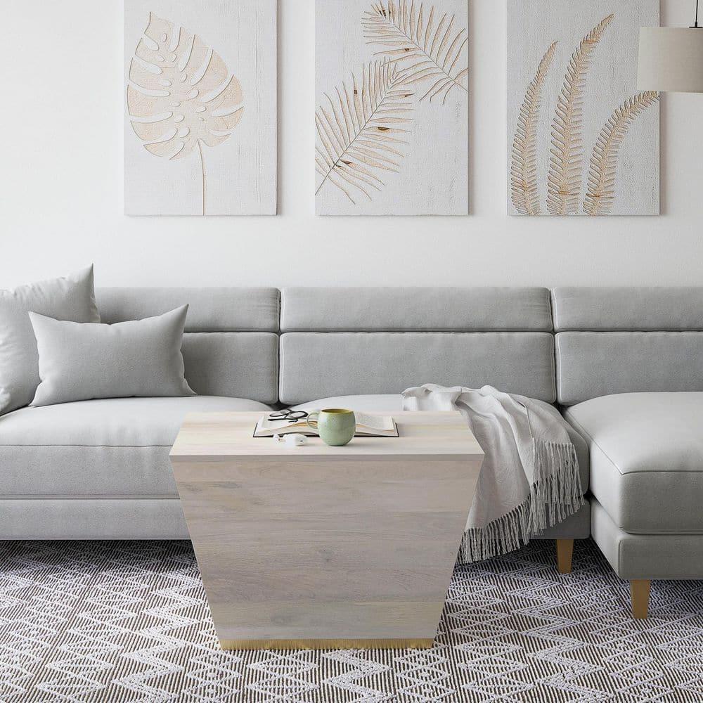 Simpli Home Abba SOLID MANGO WOOD 28 inch Wide Square Modern Coffee Table in White Wash , Fully Assembled