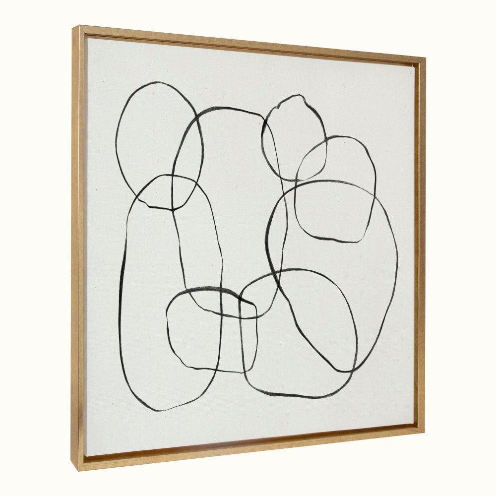 Kate and Laurel Sylvie Dancing Circles Framed Canvas by Teju Reval of SnazzyHues, 30x30, Bright Gold