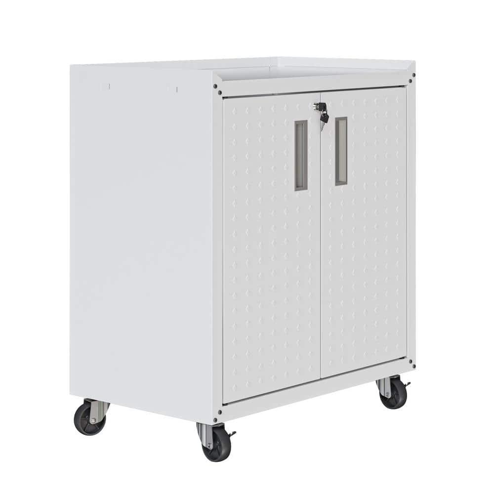 Manhattan Comfort Fortress Metal Mobile Garage Cabinet with Shelves in White