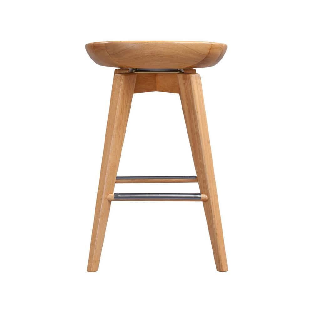 24" Bali Swivel Counter Height Barstool Hardwood/Natural - Boraam: Flared Legs, Backless Design