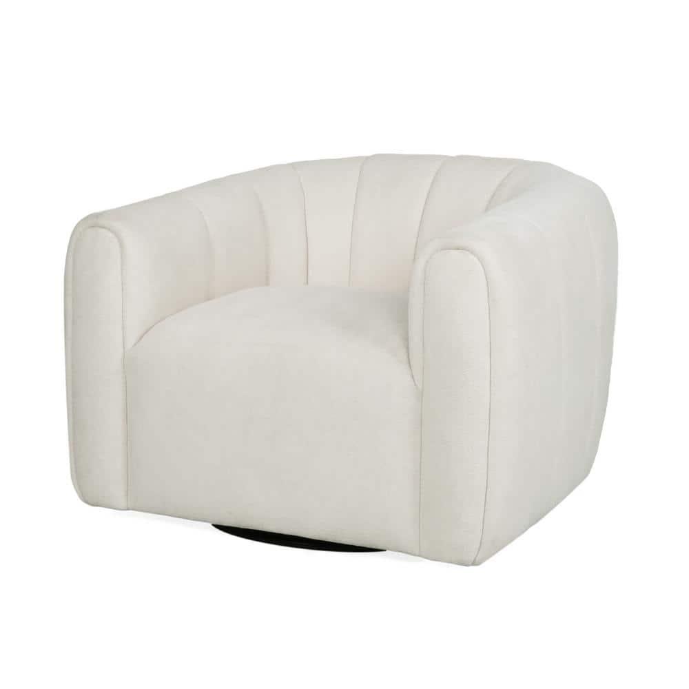 Noble House Smith  Textured Boucle White Modern Swivel Club Chair