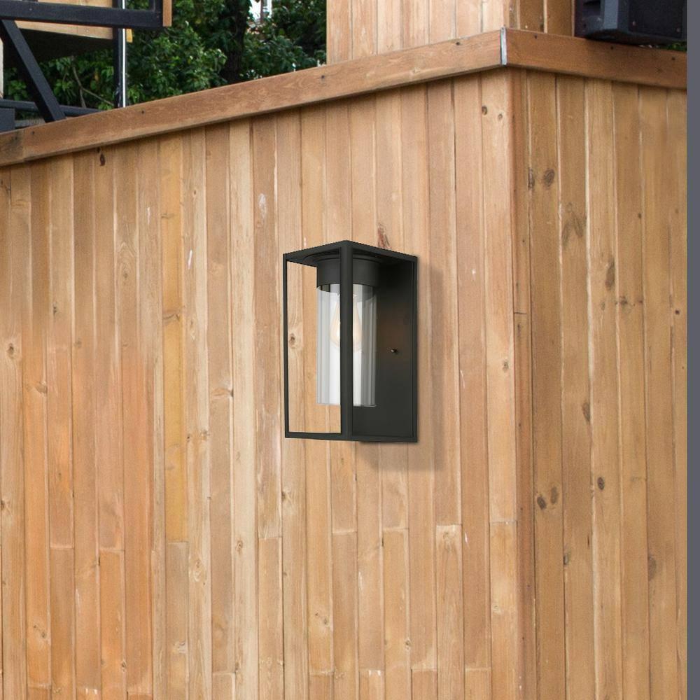 1-Light Outdoor Wall Sconce Modern Dimmable LED Waterproof Indoor/Outdoor Wall Lantern with Clear Glass, Black,Matte Black