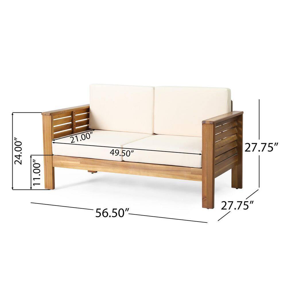 Christopher Knight Home Rabun Outdoor Acacia Wood 4 Seater Chat Set with Cushions, Cream/Teak