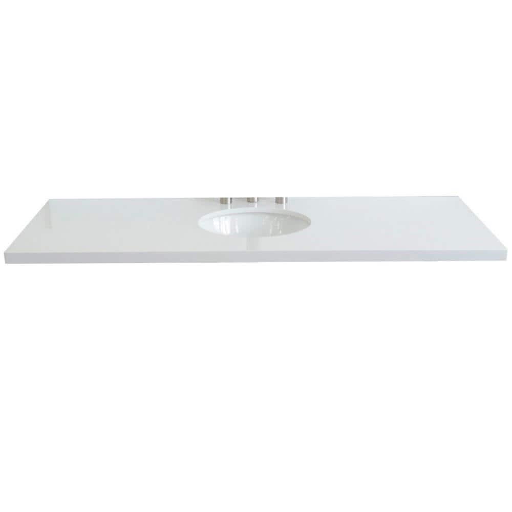 Bellaterra Home 61 in. White Quartz Top with Single White Ceramic Oval Sink