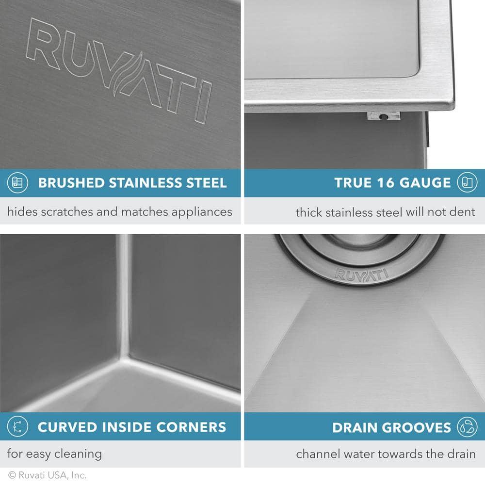 Ruvati RVH8071 Ruvati 21 inch Drop-in Topmount Rounded 16 Gauge Stainless Steel Kitchen Sink Single Bowl